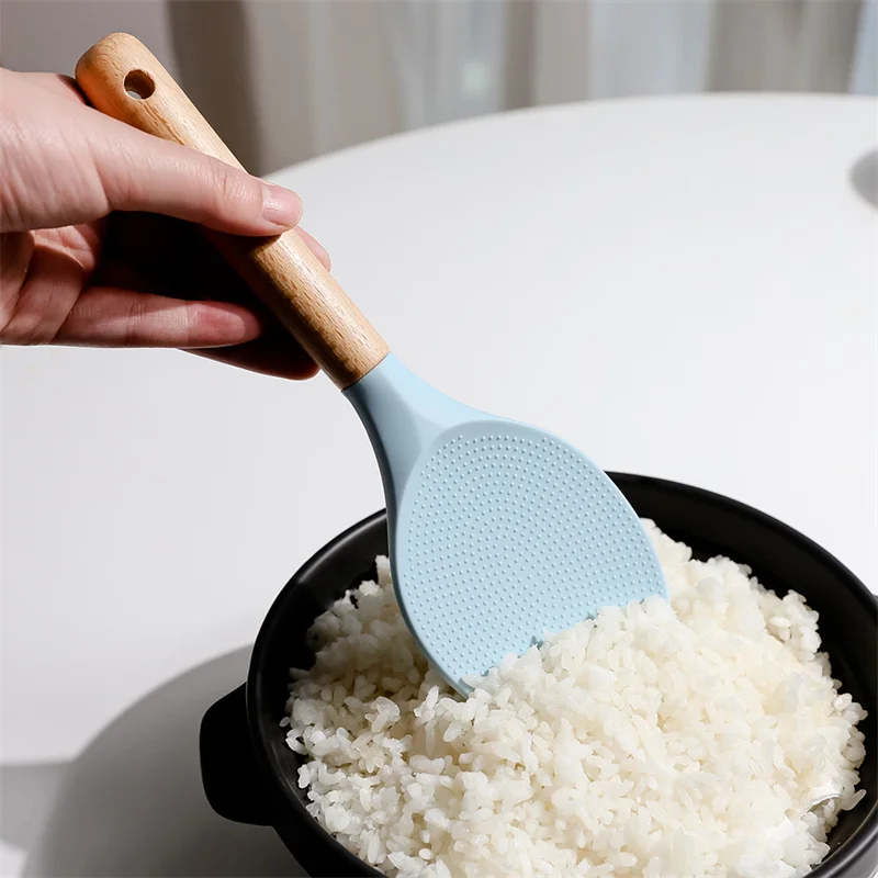 

Japanese Style Simple Silicone Rice Spoon with Hanging Hole Non-stick Increase Spoon Surface Oatmeal Shovel Kitchen Utensils