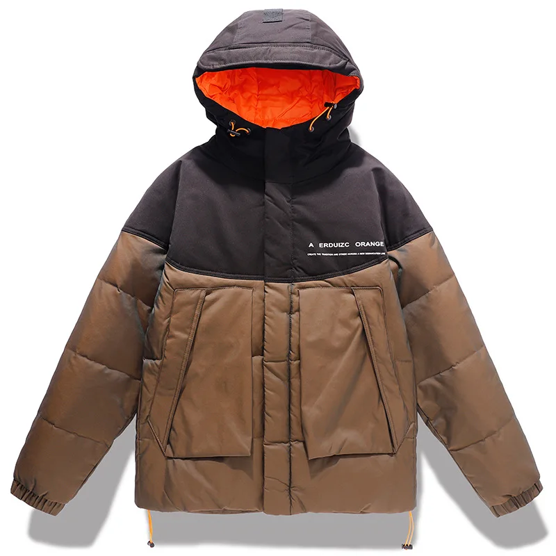 

Men's Winter Down Jacket Thick Hooded Down Coat Patchwork Color White Duck Down Warm Overcoat Outerwear Male