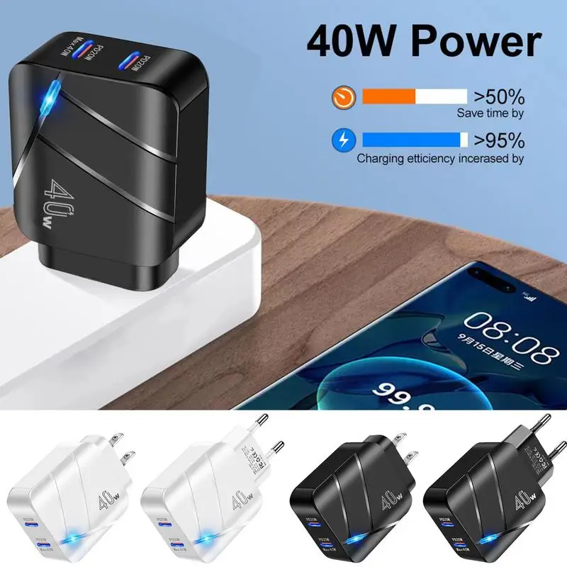 Szybka przenośna ładowarka Adapter do ładowania Przenośna typu C 40W Dwuportowa Szybkie ładowanie dla szerokiego zakresu