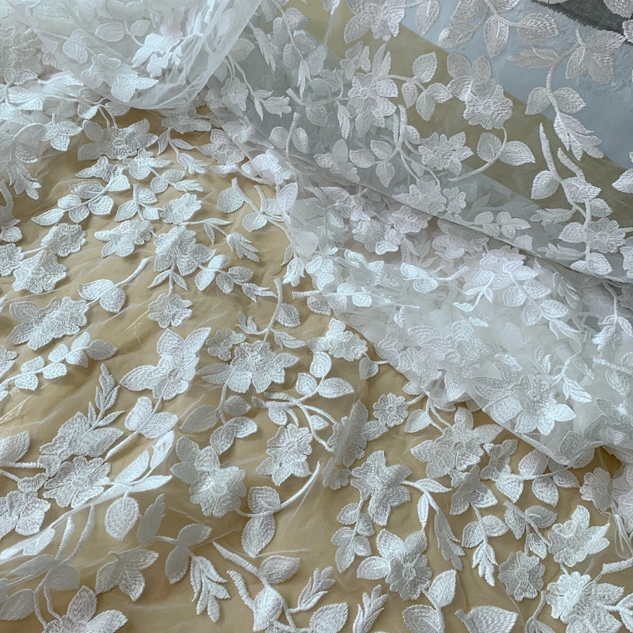 

Кружевная ткань Swis для свадебного платья, цвет слоновой кости, белый, ширина 130 см, изящная вышивка, цветочная ткань
