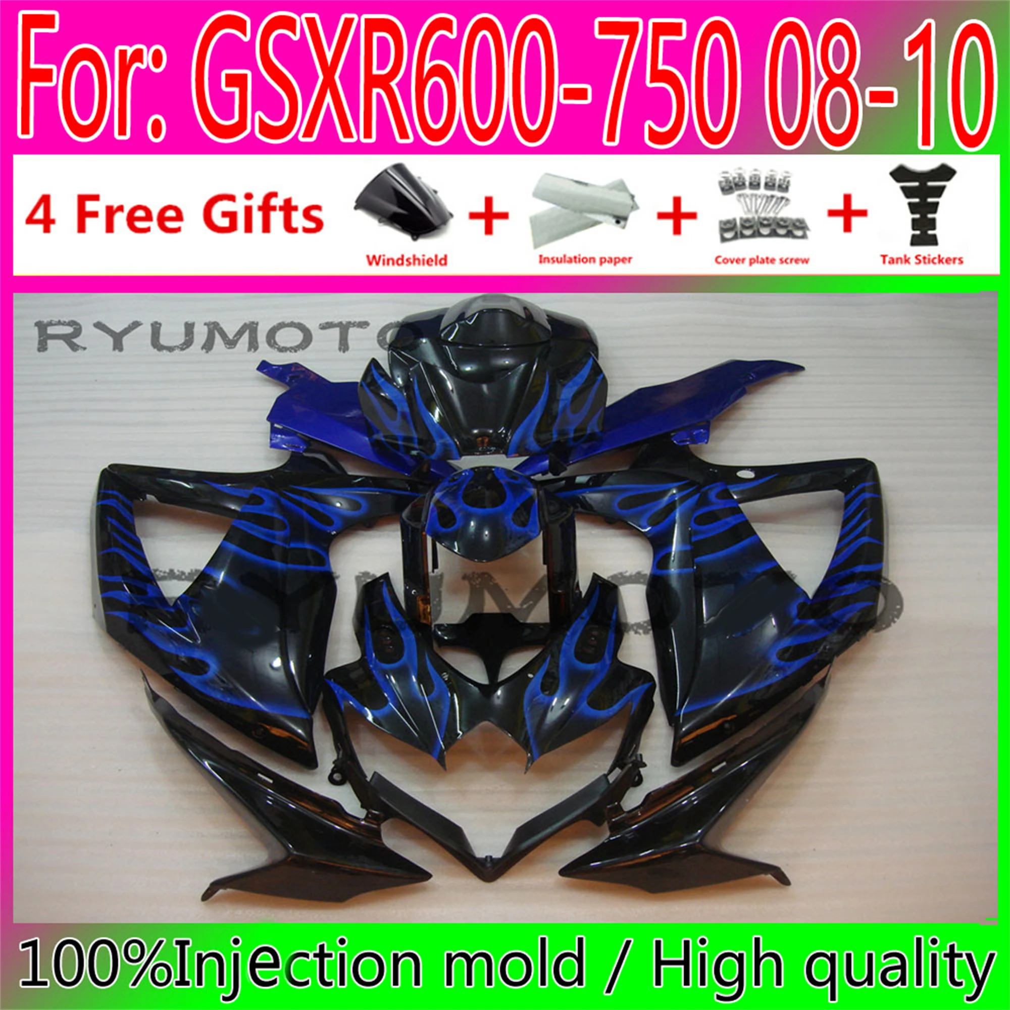 

Motorcycle Injection Mold Fairings For Suzuki GSXR600 GSXR750 2008 2009 2010 K8 K9 GSXR 600 750 08 09 10 Fairing blue black