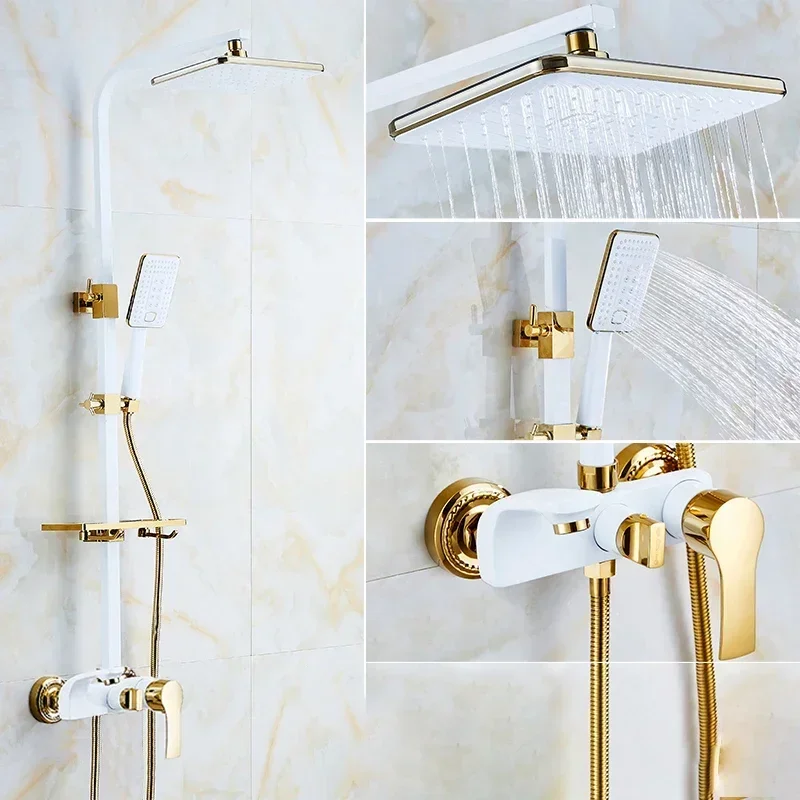 

Термостатический набор для душа для ванной комнаты, смеситель для ванной белого и золотого цвета, аксессуары, 12 дюймов, насадка для душа «тропический душ», Душевая система для горячей и холодной воды