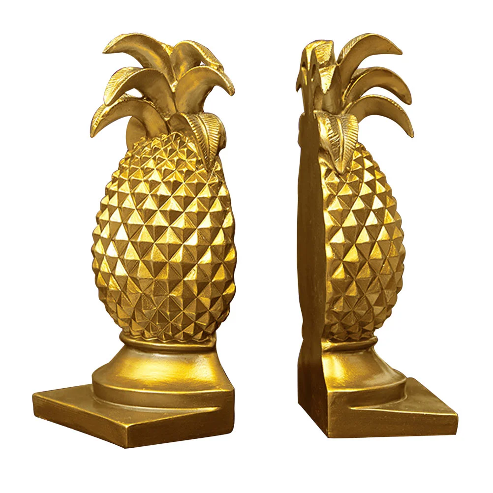 

1 Pair Golden Pineapple Ornaments Office Resin Crafts Bookends Desktop Decors