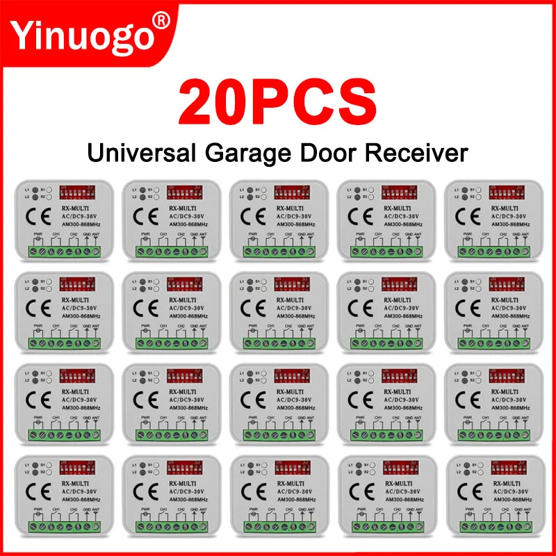 

20PCS Universal RX-MULTI Receiver 433 a 868 900 MHz Garage Door Remote Control Receiver AC/DC 9-30V Gate Control Opener Command