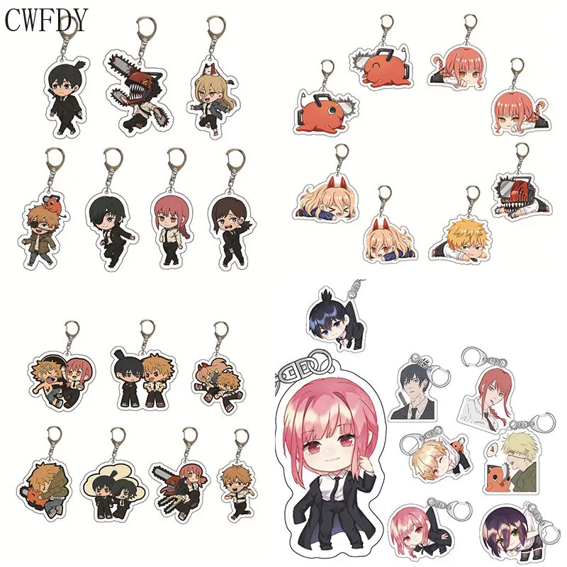 

20pcs/lot Chainsaw Man Keychain Transparent Arcylic Anime Figures Denji Pochita Makima Power Metal Keyring For Friends Xmas Gift