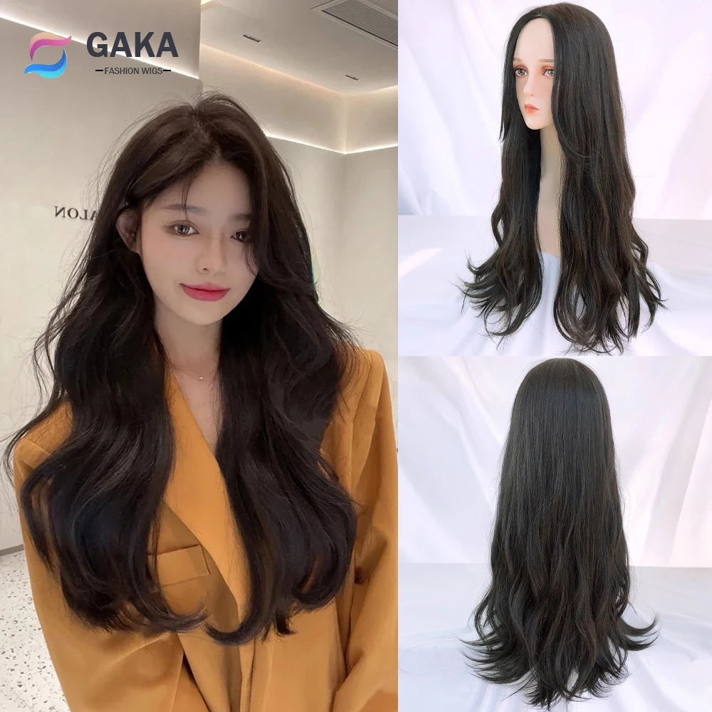 

GAKA Long Synthetic Black Wavy Wigs Women Nature Lolita Cosplay Hair Wig Heat Resistant for Daily Party