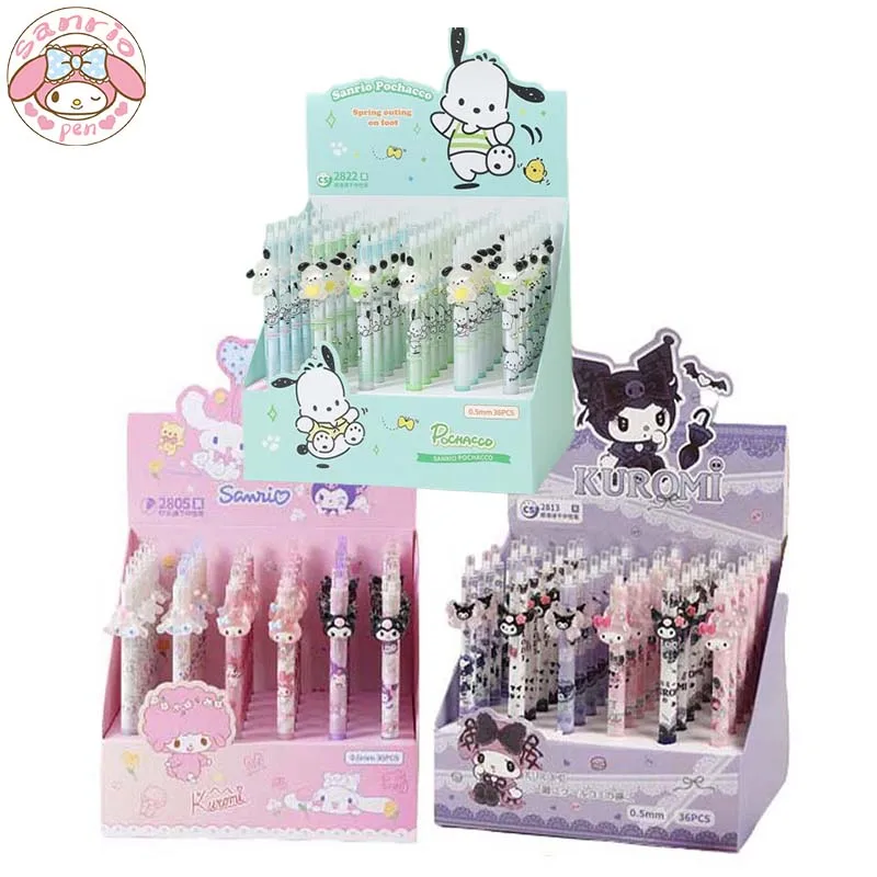 

Sanrio Gel Pen 18/36pcs Cartoon Kuromi New Students Stationery Kawaii Summer Patch Pens 0.5 Black School Office Kids Write Pens