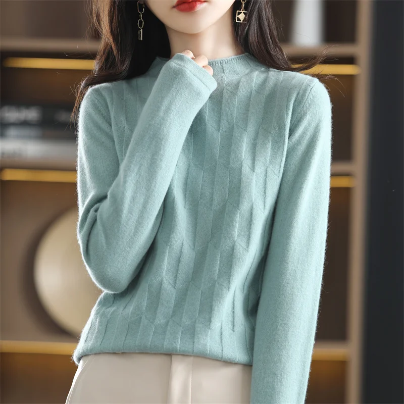 

High-End Wool Sweater Half Turtleneck Ladies Autumn And Winter New Fashion Loose Pullover Sweater Knitted Bottoming Warm Top