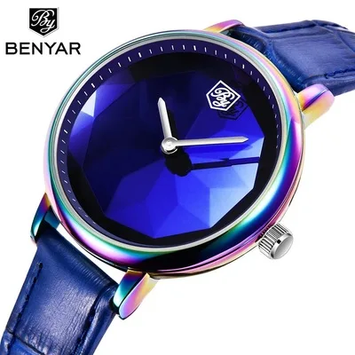 

BENYAR 5155 Ladies Fashion Colorful Watch Leather Quartz Girl Montre Femme Wrist Watch woman watches top 2022