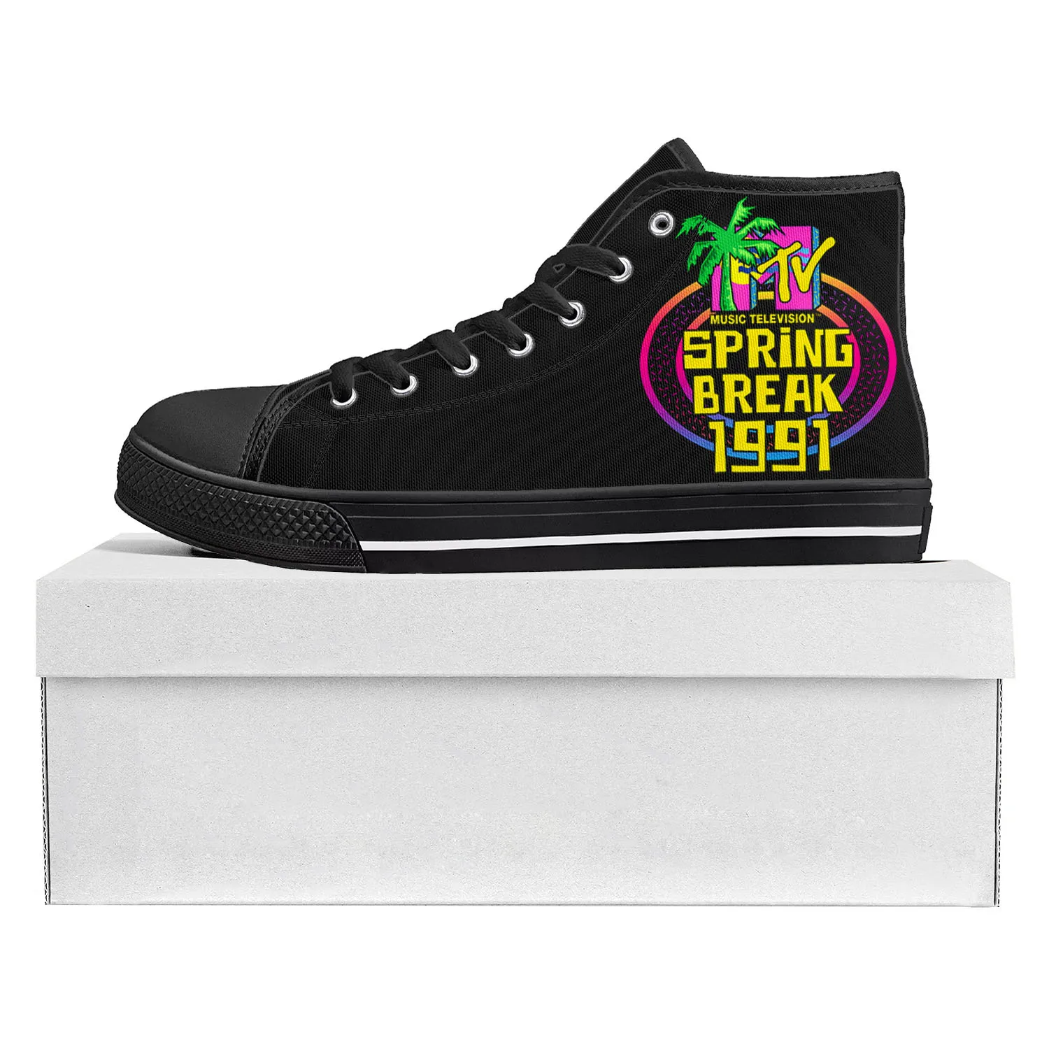 MTV Spring Break 1991 Music High Top High Quality Sneakers Mens Womens Teenager Canvas Sneaker Casual Couple Shoes Custom Shoe