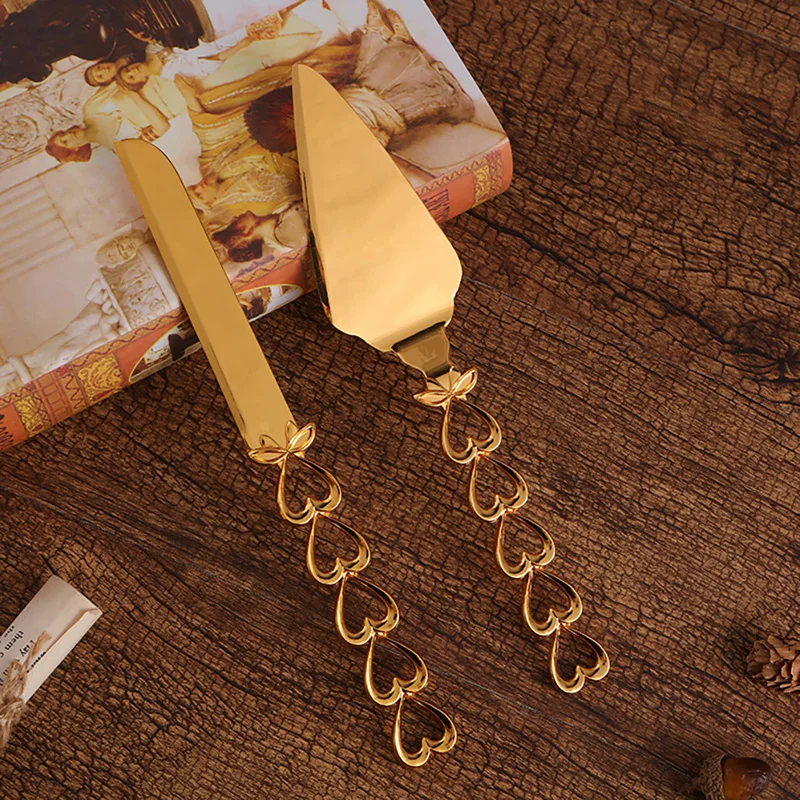 

2Pcs/Set Heart Shape Handle Cake Cutter Golden Cake Shovel Server Set