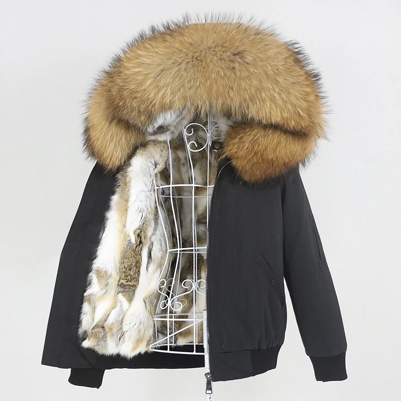 

OFTBUY 2023 Waterproof Bomber Parka Winter Jacket Women Real Rabbit Fur Coat Natural Fox Raccoon Fur Collar Hood Removable New