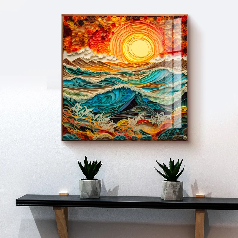 

100*100CM Modern Minimalist Large Frameless Tempered Glass Art Bedroom Dining Room Sofa Backrest Wall Decoration Painting