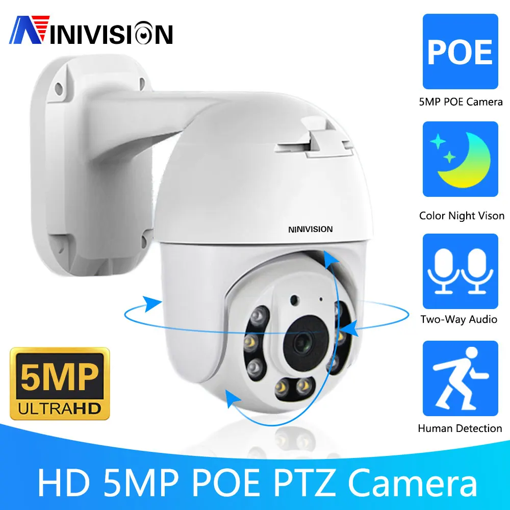 

POE 5MP PTZ IP Camera CCTV Surveillance Security Camera Outdoor Waterproof Two-Way Audio Color Night Vison Motion Detection