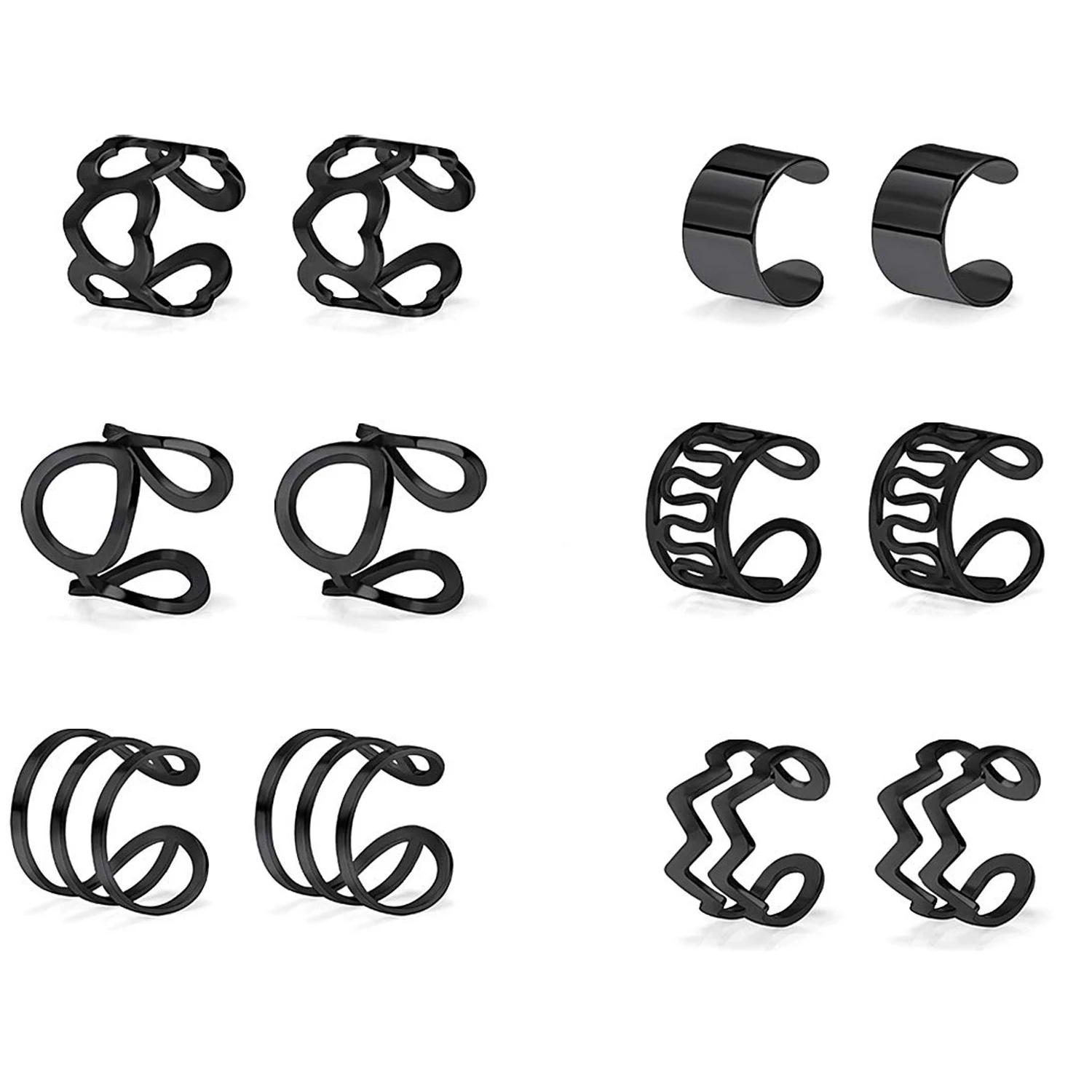 

6 Pairs Ear Cuff Fake Lip Helix Cartilage Clip On Wrap Earrings Non Piercing Earring Jewelry Set For Women Girls Stainless Steel