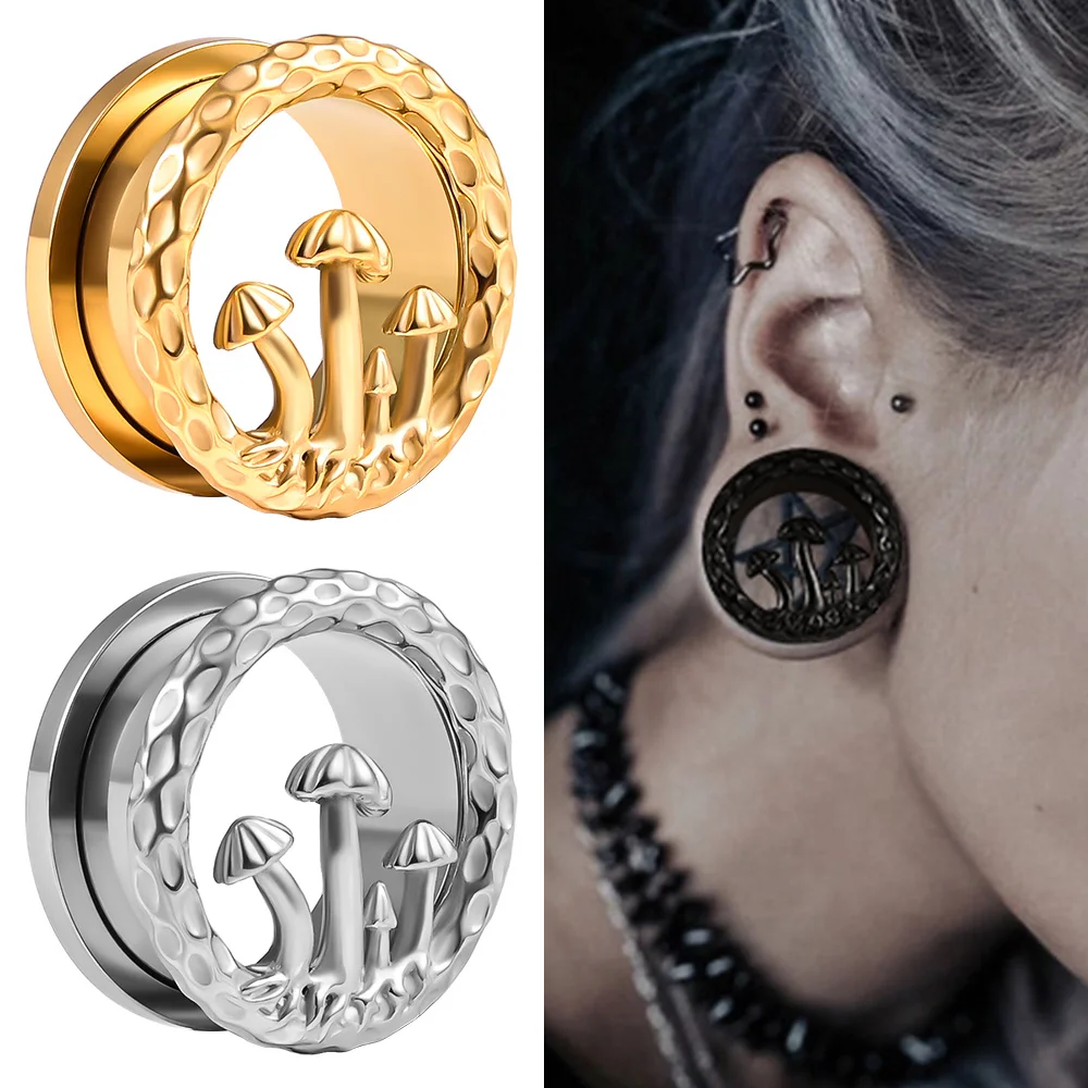 

Doearko 2PCS Stainless Steel Ear Plugs Gauges Expanders Magic Mushroom Tunnels Stretchers Earring Body Piercing Jewelry 8-25mm