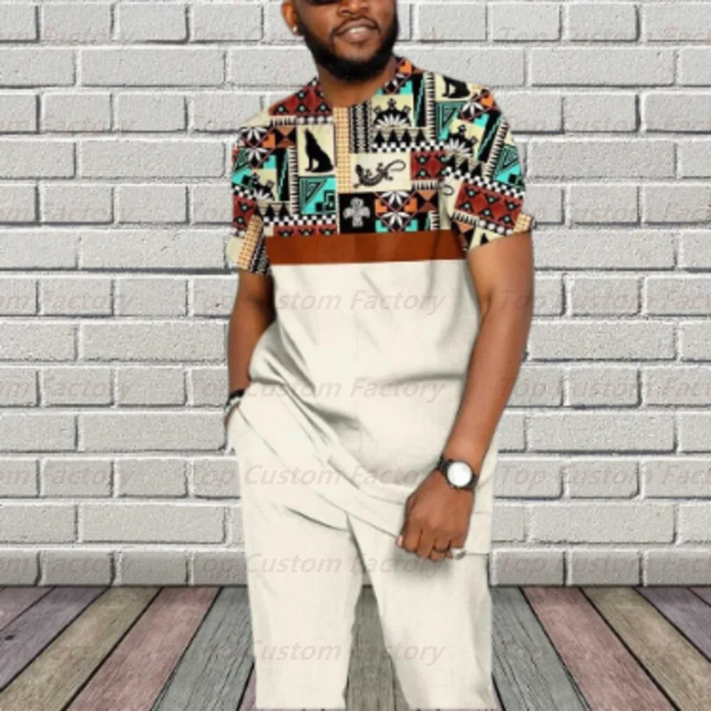 Man Summer Luxury Retro Short Sleeve T-Shirt Casual Trousers 2-Piece Street Fashion Tracksuit Jogging Suit Pant Set