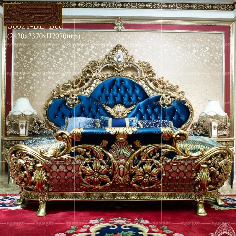 

Мебель для спальни на заказ, европейская роскошная двухспальная кровать из цельной древесины с резьбой, Королевский дворец, принц, принцесса
