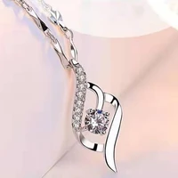 fashion silver color inlaid white round zircon crystal geometric pendant necklace for girl women party wedding jewelry