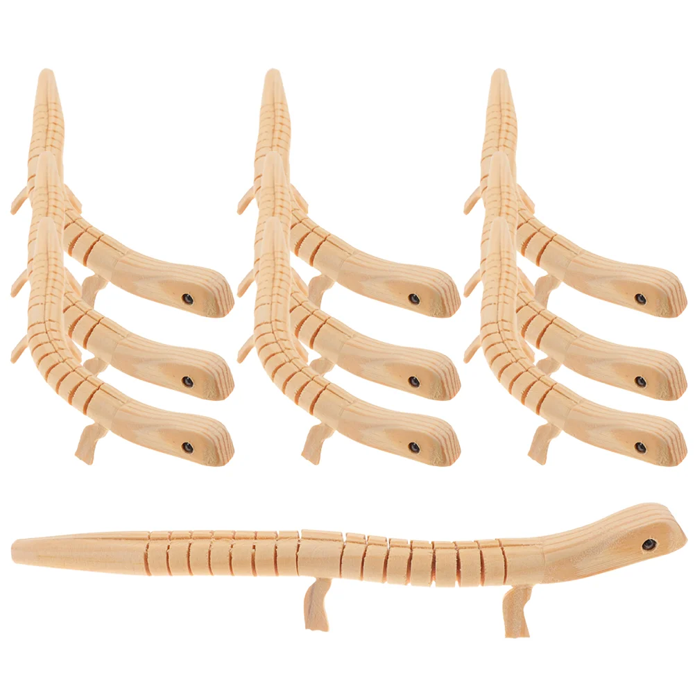 

10 Pcs Kid Toys Wiggle Lizard Blank Small Wood Portable Animal Wooden Realistic Plaything Child