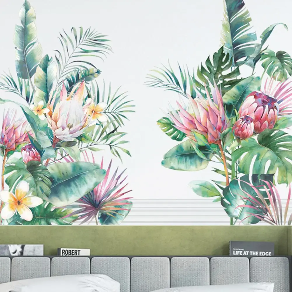 

2pcs Wall Stickers Self-adhesive Tropical Leaves Flowers Bedroom Living Room Decoration Wall Paper Home Accessories