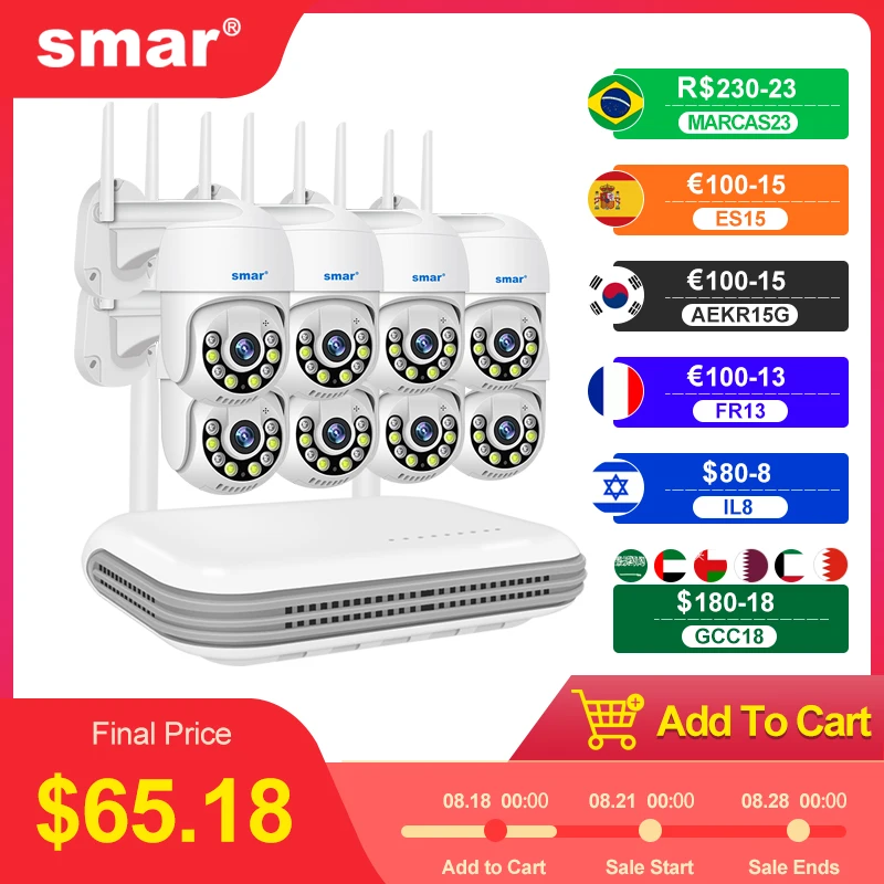 Smar Wireless 2/3/5MP Camera System Waterproof Wifi Security 8CH NVR Two Way Audio Face Detec Color Night Vision PTZ Xmeye ICsee