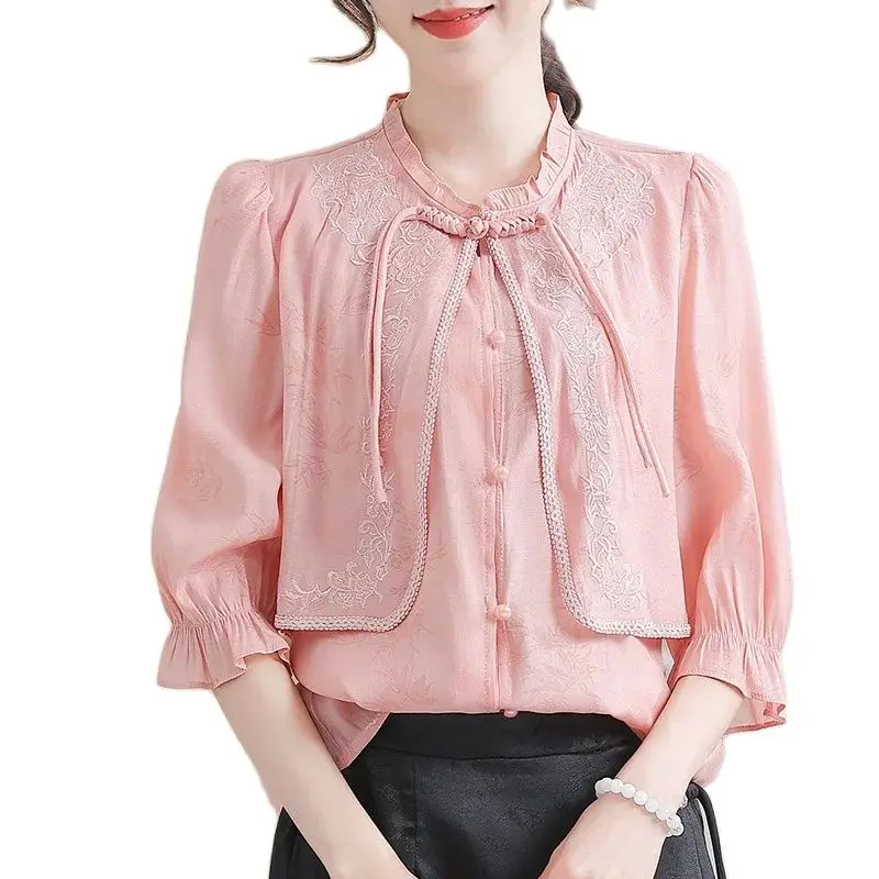 Две стильные рубашки с коротким рукавом для лета женские в западном стиле