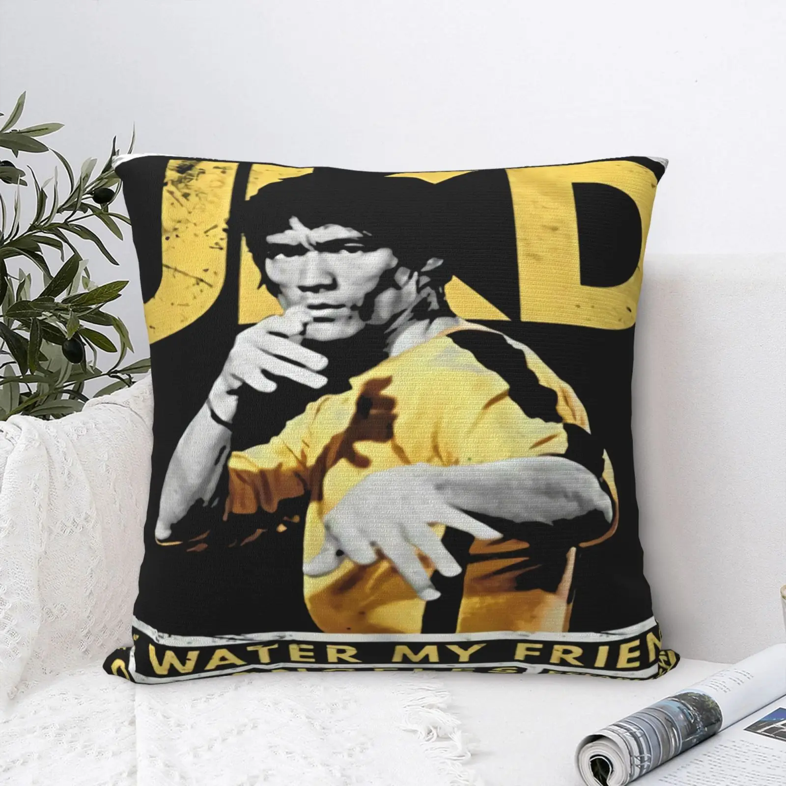 

Наволочка для диванной подушки с Брюсом Ли Be Water My Friend 3143, белый и черный