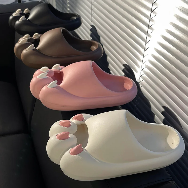 Cute Cat Tiger Claw Slipper Man Female 2023 Summer Cartoon Lovely Indoor Lovers EVA Thick Sole Home Slipper Couple Sandals