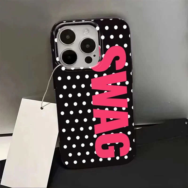 Фото Чехол для телефона с узором в горошек и надписью SWAG для iPhone 17 16 15 14 13 12 11 Pro Max Air 16e XR X XS 7 8 Plus, мягкий чехол №1