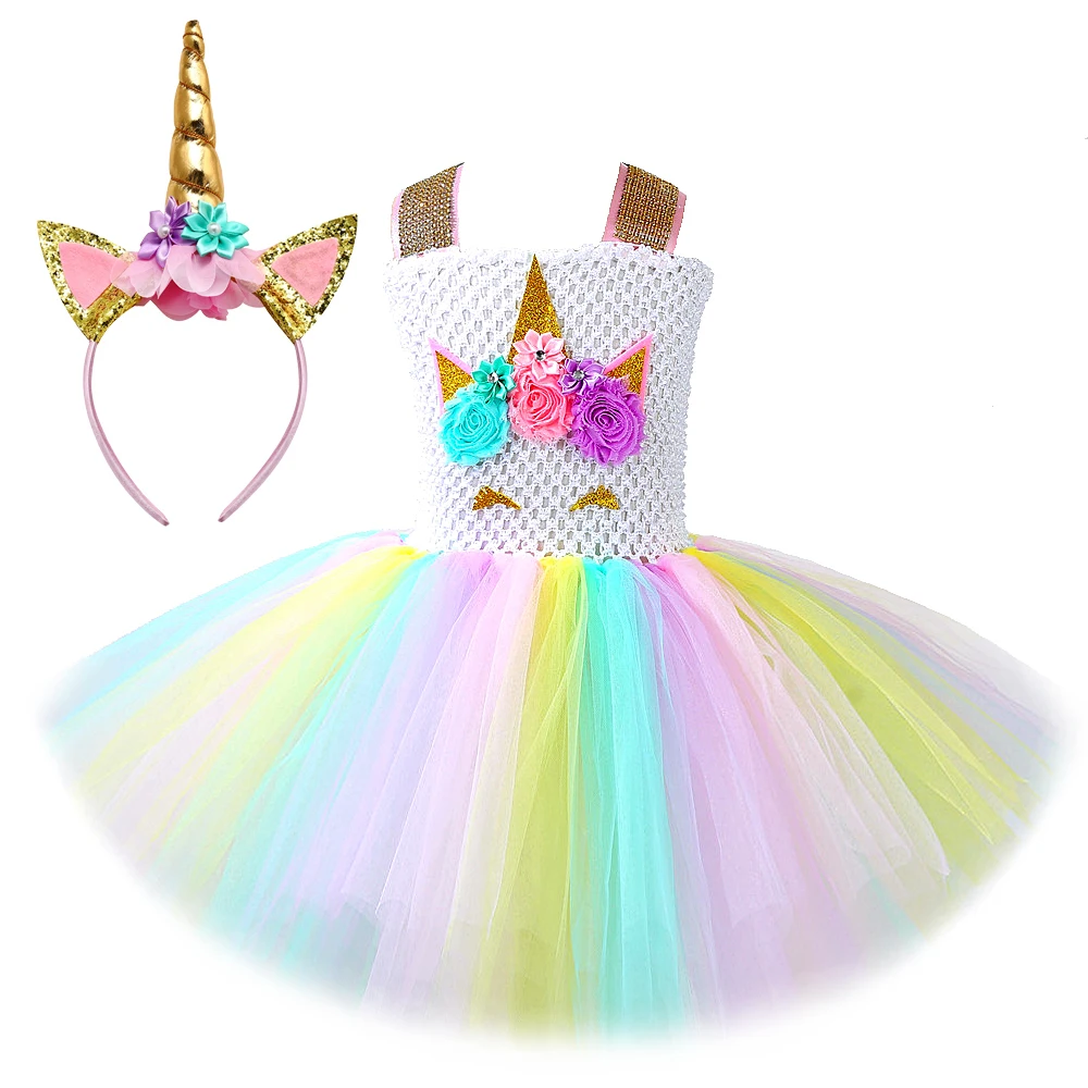 Pastel Unicorn Costumes for Girls Princess Tutu Dresses Kids Birthday Dress Up Clothes Children Halloween Christmas Costume |