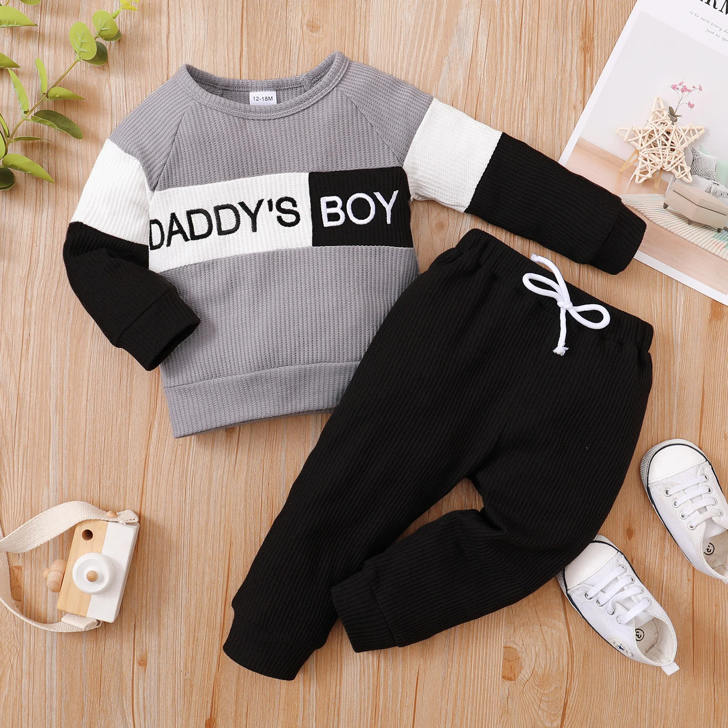 

kids cheap costumekids cheap costume Boys' spring autumn new alphabet printed long sleeved + color trousers two-piece suit