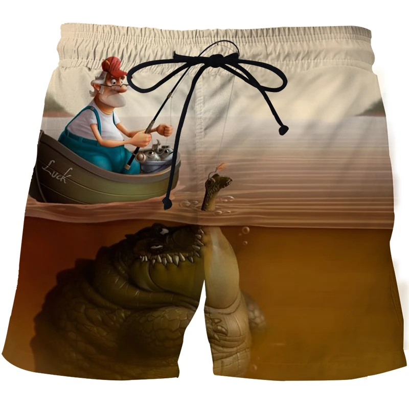 3D Gulf Fish Print Beach Shorts Men Summer Swimsuit Funny Swim Trunks Casual Sports Gym Short Pants homme Hawaii Cool Ice Shorts