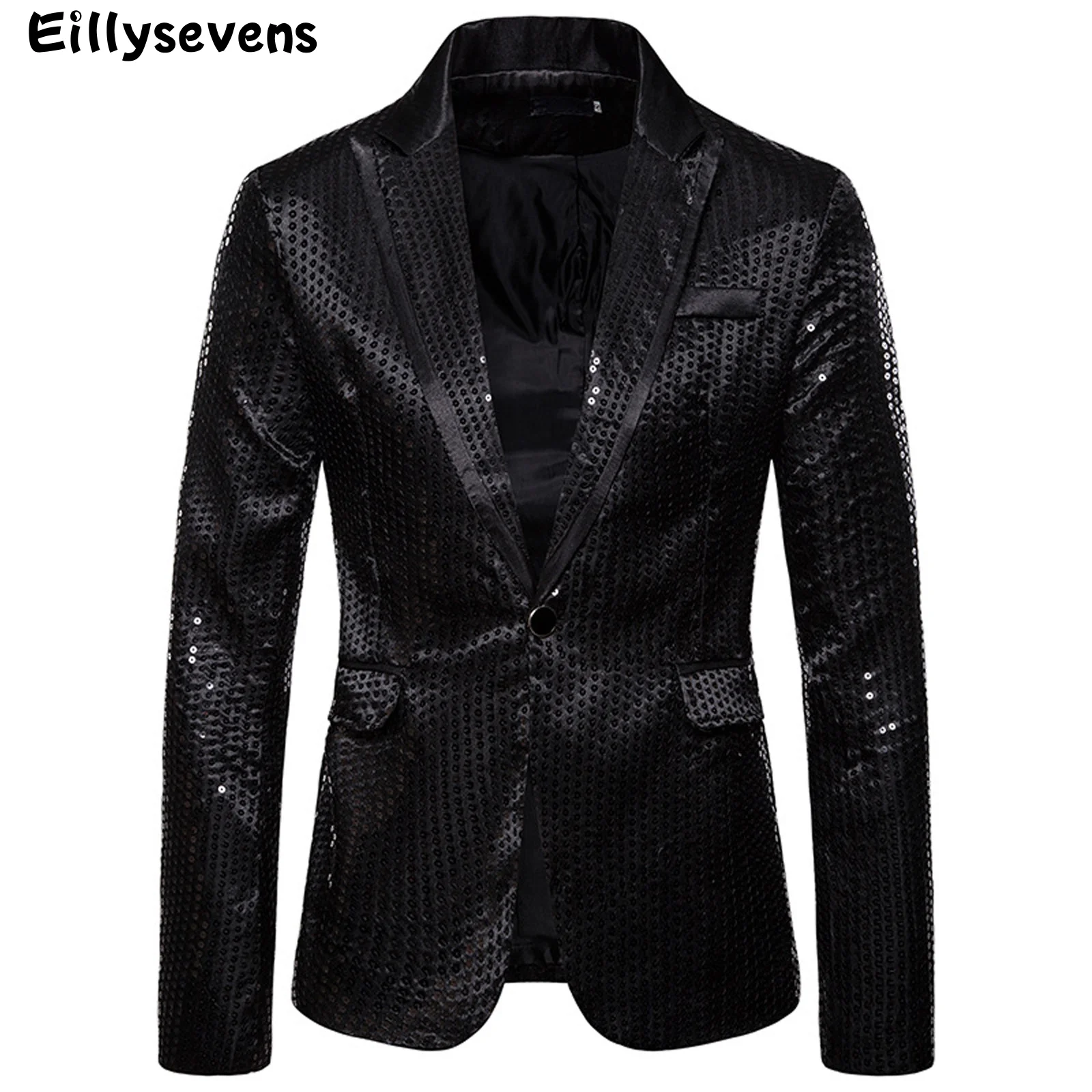 

Куртка мужская однотонная с блестками, Элегантная Модная уличная одежда с длинным рукавом, однобортная повседневная одежда