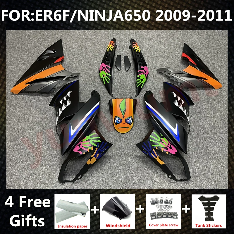 

Motorcycle Injection Fairings kit for ER-6F 2009 2010 2011 ER6F 09 10 11 ninja650 Fairing kits EX 650 NINJA 650 set black shark