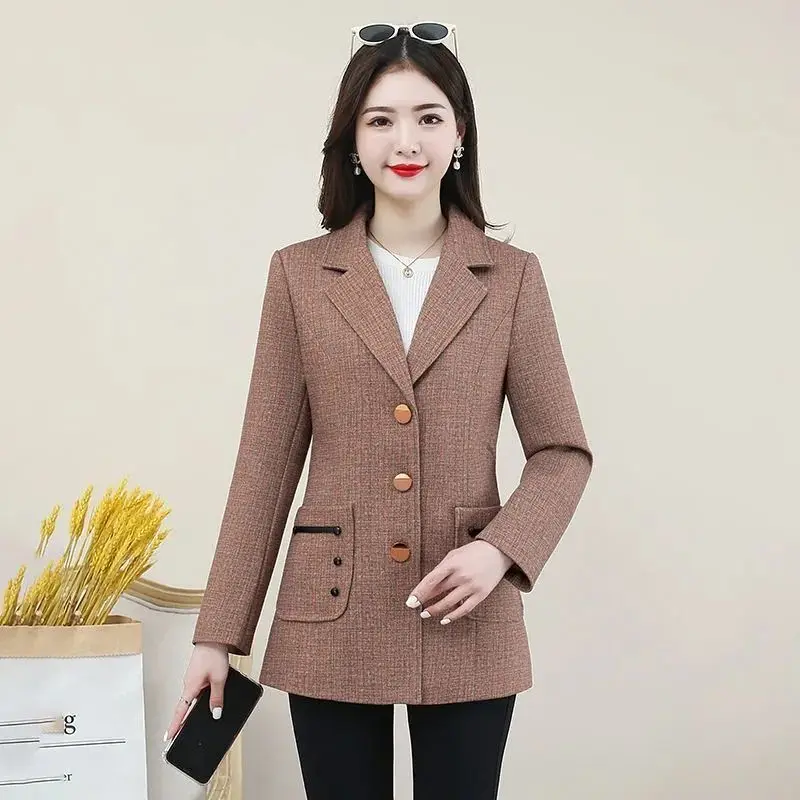 

Office Ladies Notched Collar Women Blazer Single Breasted Autumn Jacket 2022 Casual Pockets Female Suits Coat Outwear E232