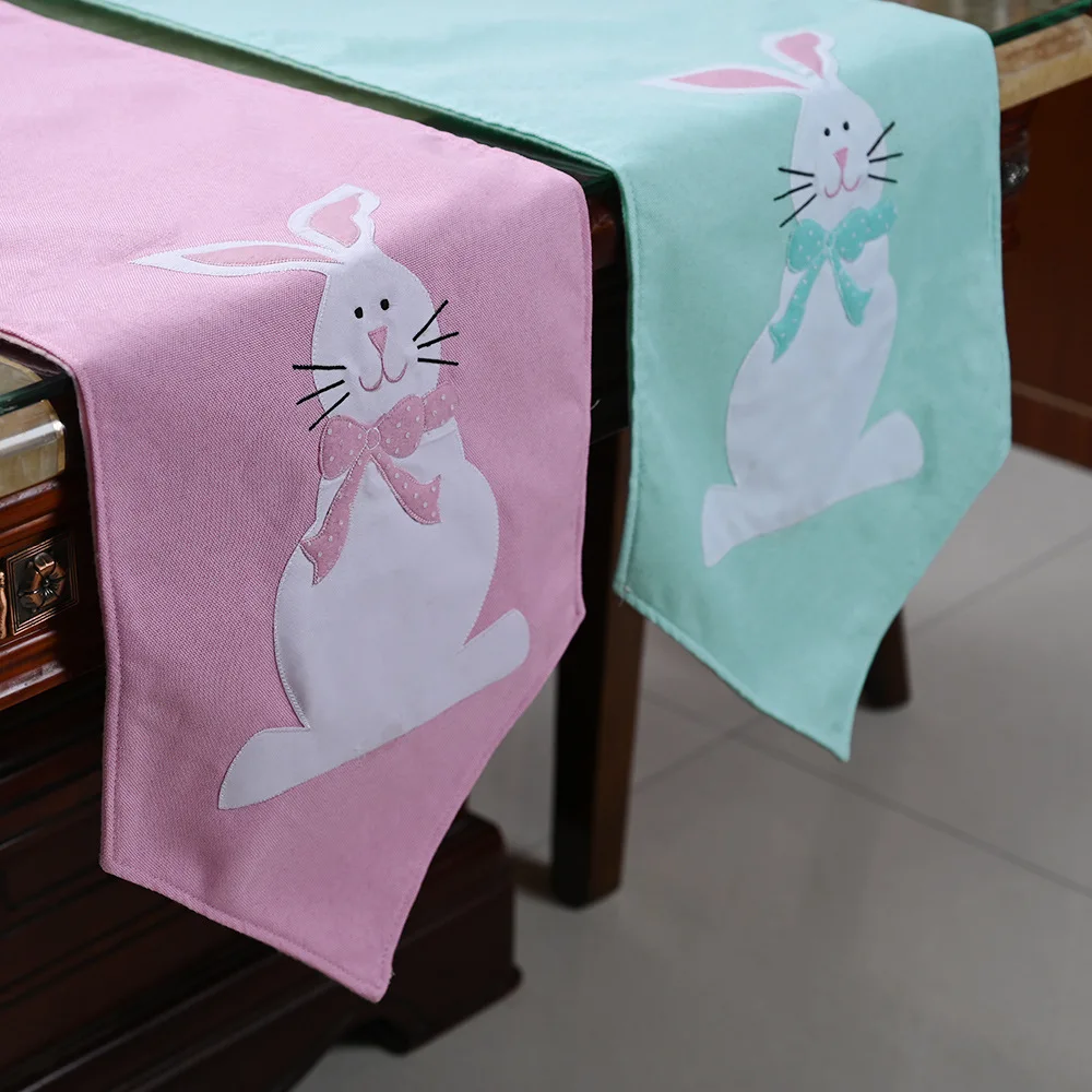

New Easter Bunny Table Runner Pink/Blue Home Tablecloth Home Dust Proof Cloth Placemat For Easter House furniture Decor Supplies
