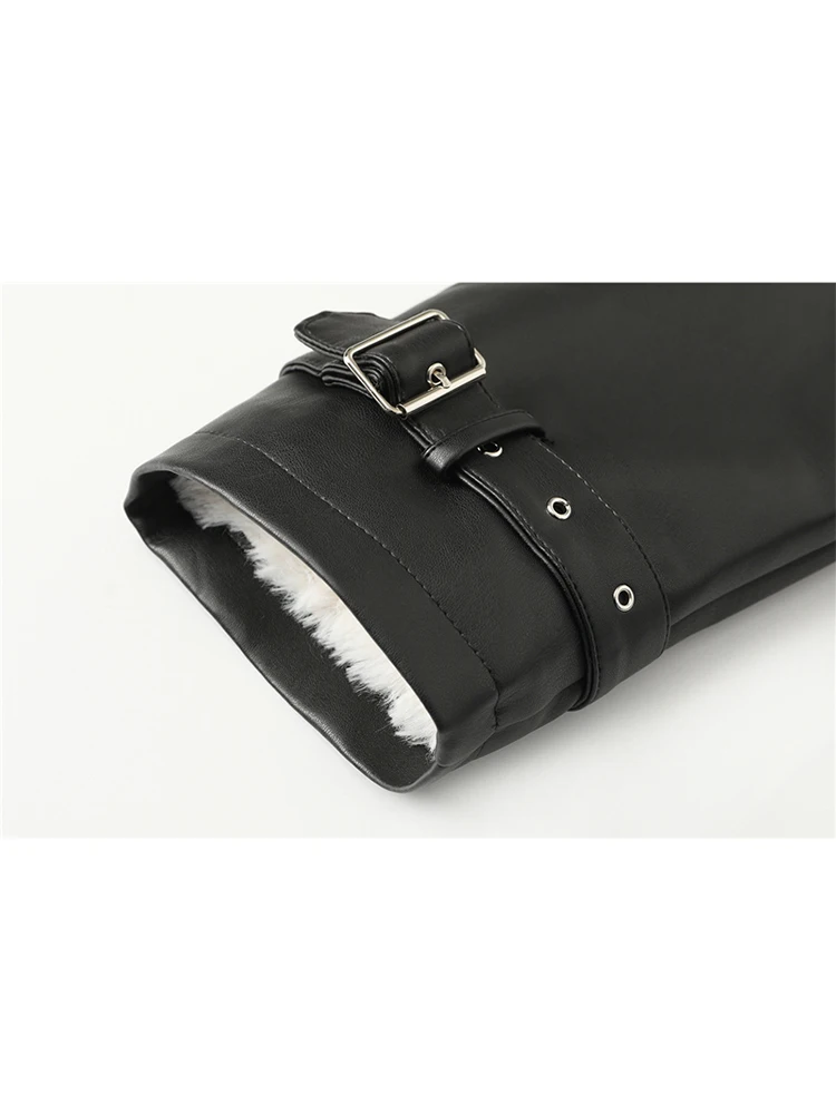 MOLAN Fur Leather Winter Woman Warm Coat  Thick Fashion Loose Long Sleeve Locomotive Loose Jacket Female Chic Outwear