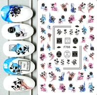 nail art decals geometric lines letters black roses blue pink smoke back glue nail stickers decoration for nail tips beauty