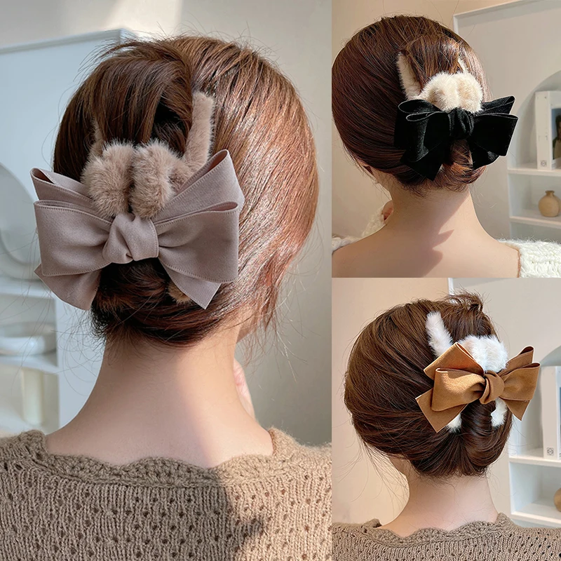 

Женская зимняя пушистая Заколка-пряжка с большим бантом и искусственным мехом