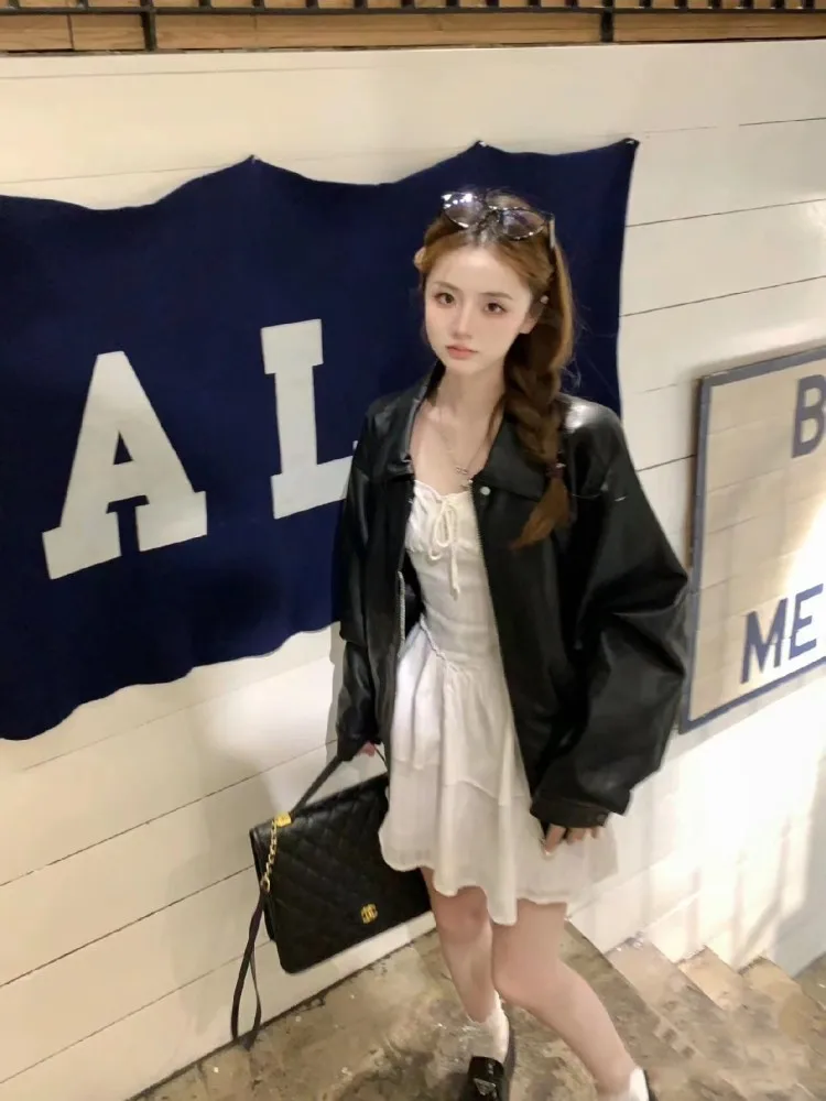 Кожаное пальто верхняя одежда женская короткая 2024 весна и осень новинка Гонконга