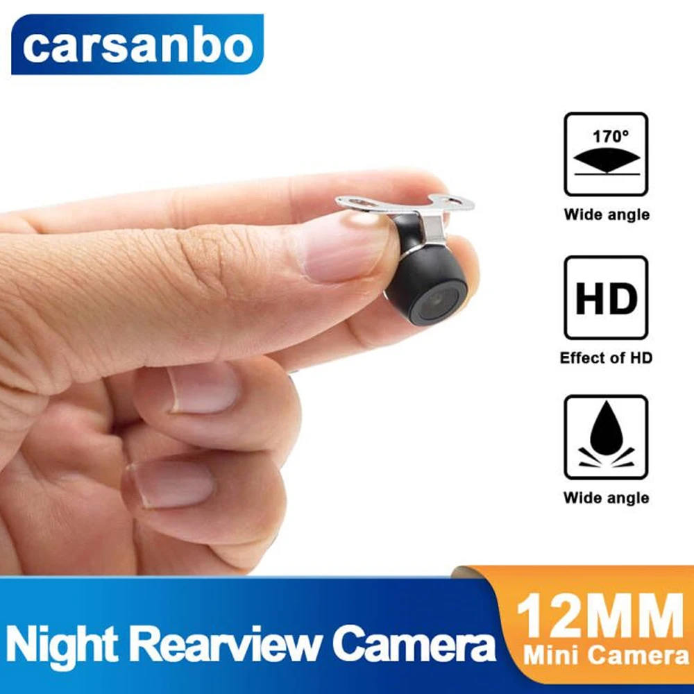 Carsanbo 12mm Mini RearView Hanging Mount with Guide Line Switchable Night Vision Camera IP67 Waterproof Car Night Vision Camera