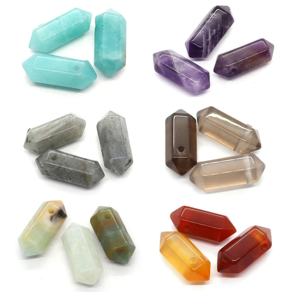 

Natural Stone Charms Amethyst Agate Crystal Pillar Pendants for Jewelry Making DIY Necklace Hexagonal Column Rose Quartz Charms