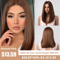 shoulder long straight bob synthetic wig ombre copper brown hair wigs for black women cosplay daily middle part heat resistant