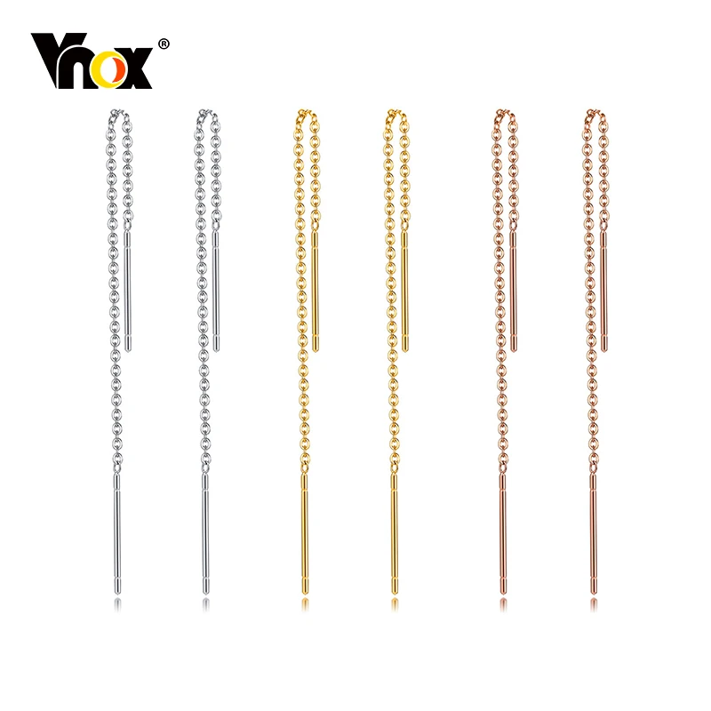 

Vnox Delicate Japan Korean Long Tassel Linear Chain Earrings for Women, Stainless Steel Ear Line Threader Dangle Earring