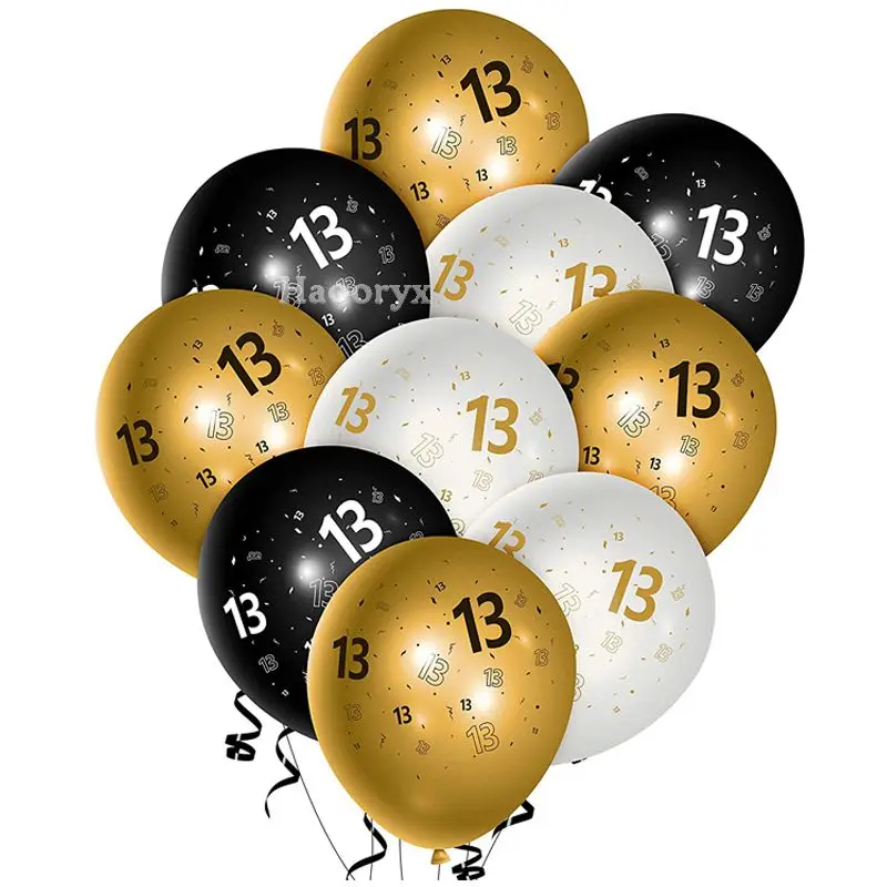 

36Pcs 13th Birthday Latex Balloon12 Inch Black White Ballons For Teens 13 Years Old Party Decor Anniversary Photo Props Supplies