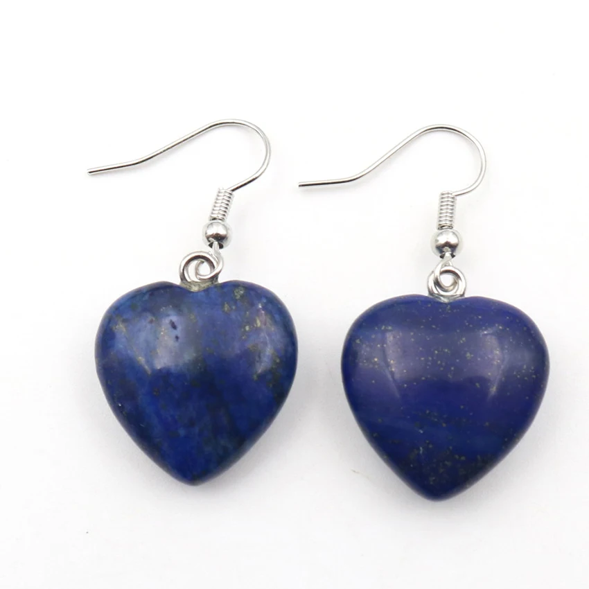 

FYSL Silver Plated Love Heart Lapis Lazuli Dangle Earrings for Women Romantic Style Jewelry