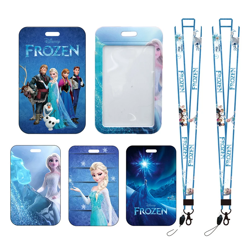 

Disney Frozen Cartoon student ID bus card set access control work card set movie anime figures Elsa mobile phone lanyard gifts