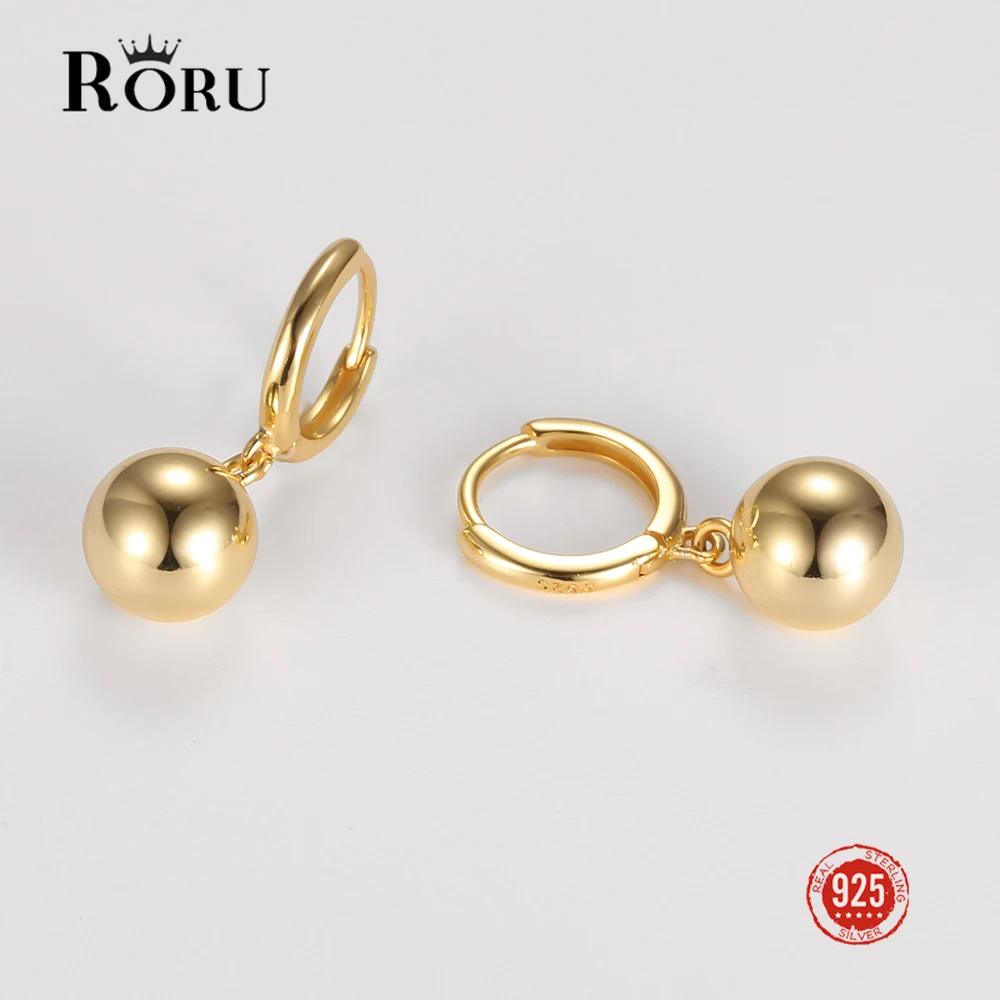 RORU-pendientes de aro de plata 925 originales para mujer, aretes de 8mm con bola redonda y cuentas doradas, pendientes de lujo con personalidad, regalo de joyería fina 2022