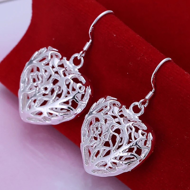 

925 Sterling Silver Simple Heart Fashion Earrings For Women Wedding Engagement Party Charm Jewelry Gift